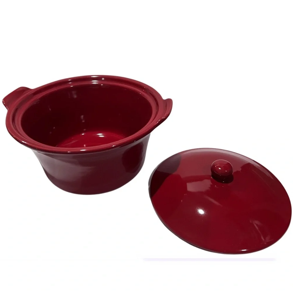 Red Ceramic Round Casserole Dish or Pot with Lid